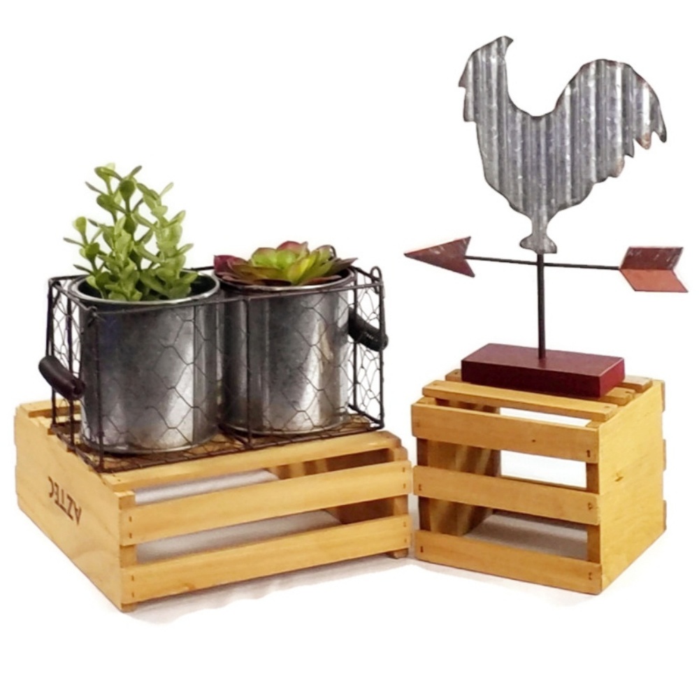 Galvanized Planter In Chicken Wire Basket-Double Planter